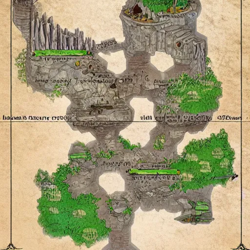Image similar to an illustrated fantasy map of a small outpost. junk planet. d & d. clear design. minimal.