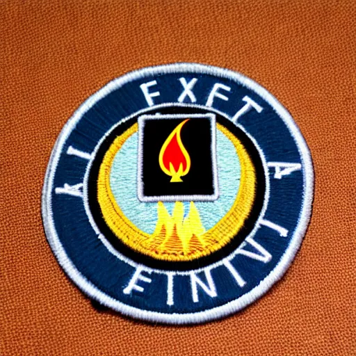 Prompt: a photo of a retro vintage minimalist clean explosion warning fire patch, studio lighting