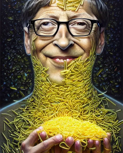 Image similar to detailed portrait of bill gates cheese!! grater!!! shredded by tomasz alen kopera and peter mohrbacher and johanna martine! and margaret keane! coherent luminescent