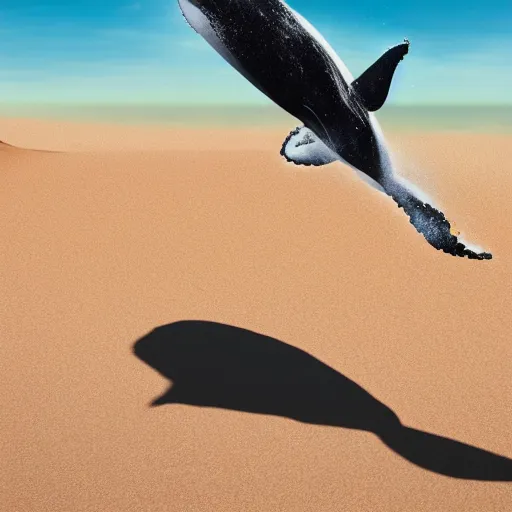 Image similar to a whale jumping out of the sand majestically, realistic, 4 k