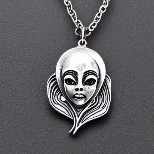 Prompt: artnouveau alien creepy necklace