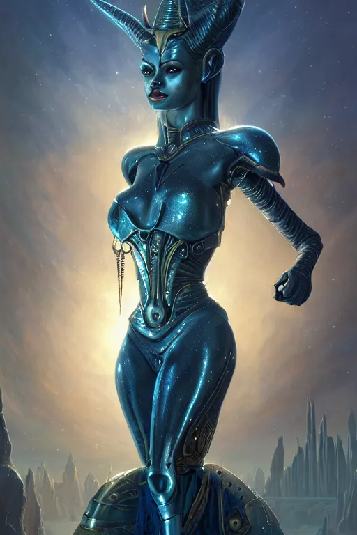 Image similar to portrait of a beautiful female hybrid cyborg atlantean anubis hada elsa jean alien warrior, regal, realistic, refined, detailed, digital art, jessica rossier, michael cheval, esao andrews, steampunk, walt disney ( 1 9 3 7 ), francois boucher, oil painting, highly detailed, cinematic lighting, unreal engine, 8 k, hd