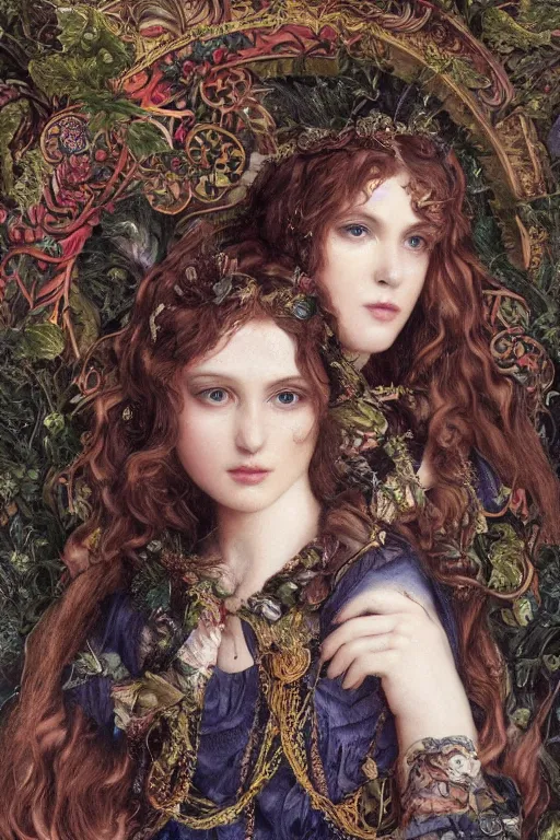 Image similar to An extremely beautiful pre-raphaelite ornate portrait of a very beautiful witch, ultradetailed, intricate, elegant, digital art painting, concept art, smooth, sharp focus, magazine art cover illustration, regal, award winning picture, extremely detailed masterpiece, sense of awe, featured on Artstation, Artgerm, ethereal bubbles, Aetherpunk, atmospheric lightning, Exquisite floral details, 8K detail post-processing