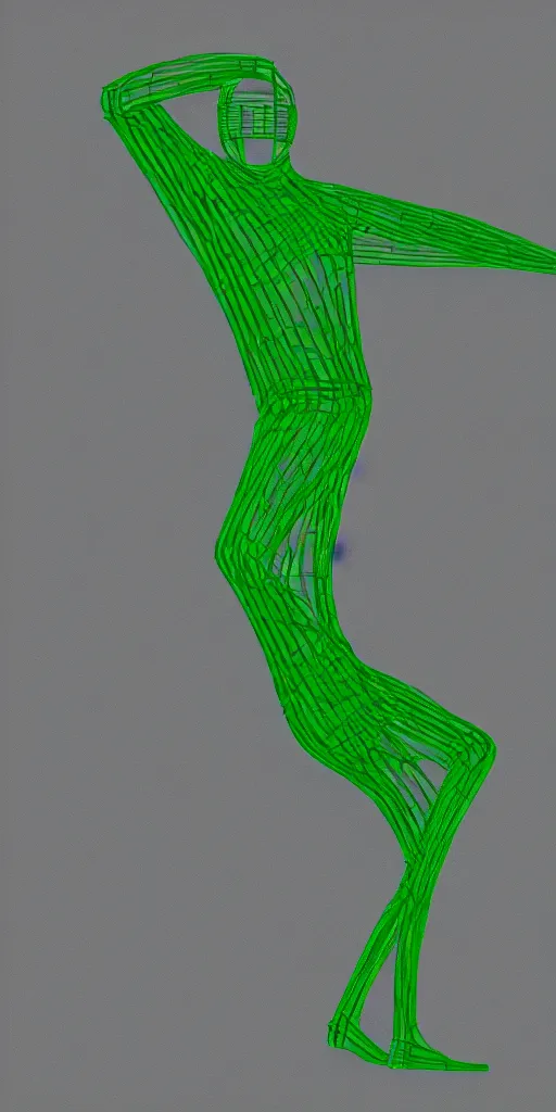 Image similar to of piero angela with a green wireframe on black in the background