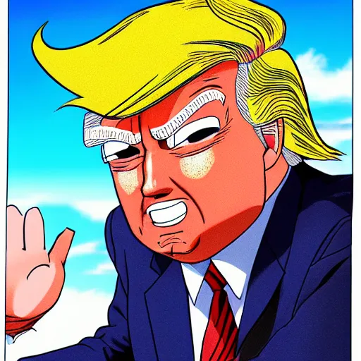 Image similar to donald trump in the style of akira toriyama, anime, very detailed, character