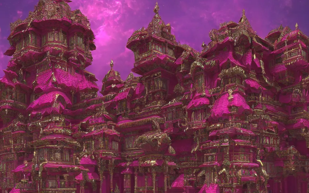 Image similar to a beautiful fractal ruby palace by Julius Horsthuis and Lee Madgwick, 4k resolution, detailed, trending on artstation