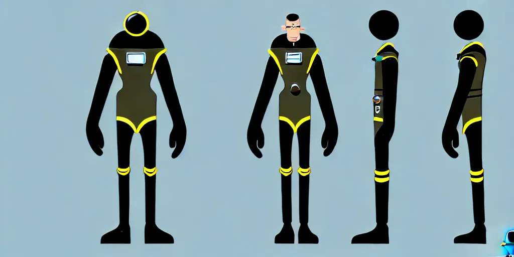 Image similar to male, fully body, elongated figure, science fiction space suit with a helmet, large shoulders, short torso, long thin legs, tiny feet, character sheet, funko, digital sketch, hyperdetailed, dieselpunk, stylized character design, concept design, in the style of mike mignola