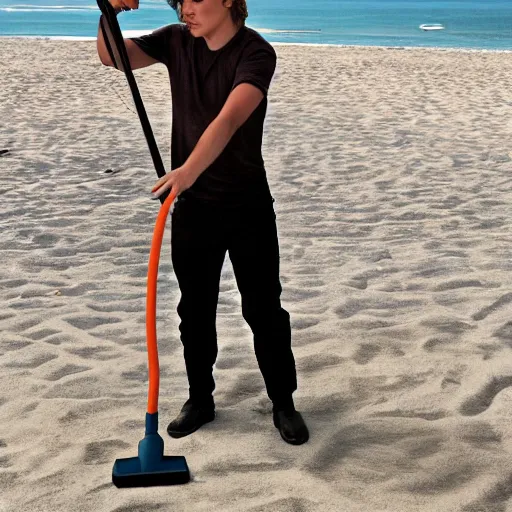 Image similar to anakin skywalker vacuuming the beach to remove sand