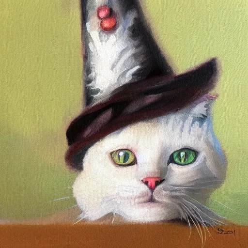 Image similar to a cat in a hat, oil painting, highly detailed