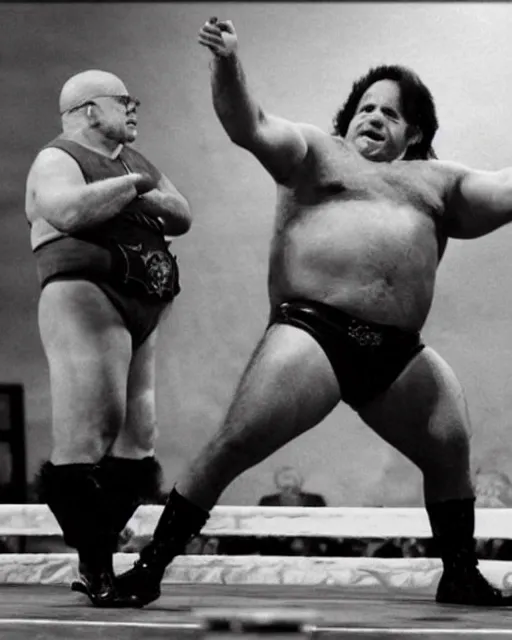 Image similar to danny devito as a wrestler. photographic, photography