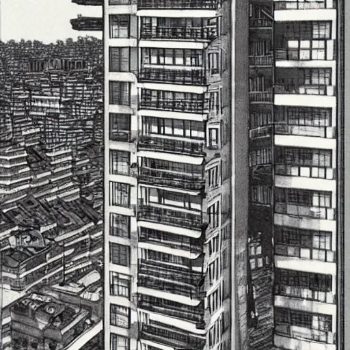 Prompt: a complex of apartments, by katsuhiro otomo, realistic, highly detailed