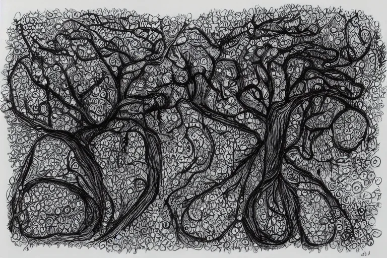 Prompt: depiction of alzheimer on black paper by laura footes, pen and paper, ink sketch, intricate, hyper detailed