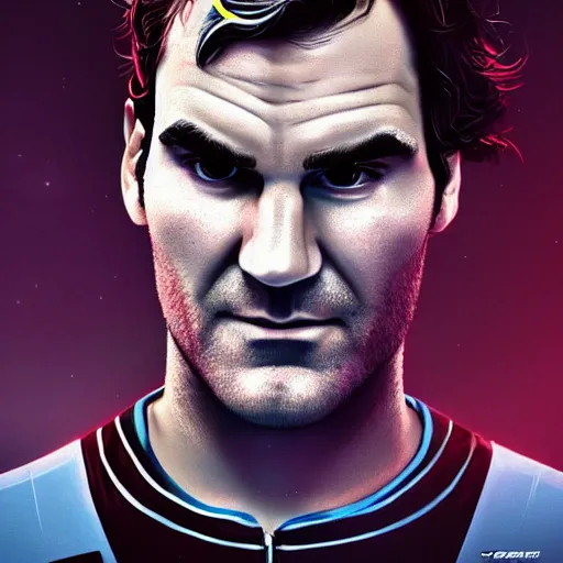 Image similar to a beautiful portrait digital artwork of a cyborg roger federer by artgerm, tooth wu, dan mumford, beeple, wlop, rossdraws, james jean, marc simonetti. intricate, epic lighting, cinematic composition, hyper realistic, 8 k resolution, unreal engine 5