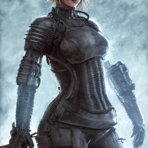 Image similar to jennifer lawrence portrait, dystopia core, apocalyptic, armor, warrior, dramatic, sharp focus, fiction, neon, fantasy, hyper detailed, digital art, trending in artstation, cinematic lighting, studio quality, smooth render, unreal engine 5 rendered, octane rendered, art style and nixeu and wlop and krenz cushart