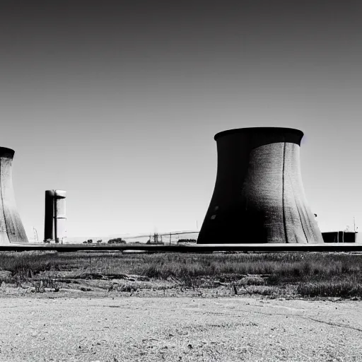 Image similar to black and white photo of a nuclear facility