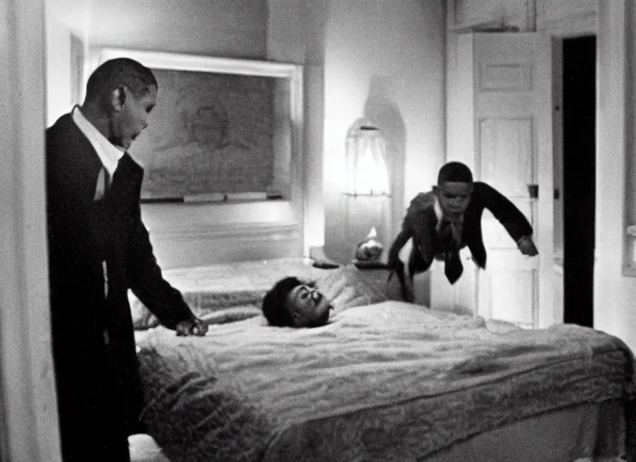 Prompt: a scene from The Exorcist with Obama