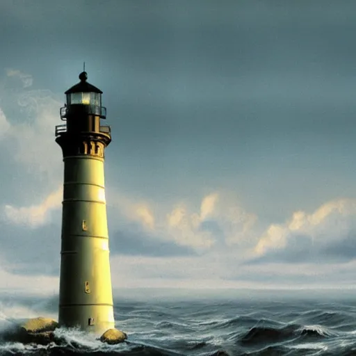 Image similar to a lighthouse over an ocean of potato's, beautiful matte painting