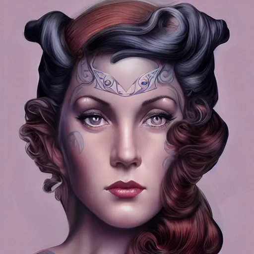 Image similar to an art nouveau, ( streamline moderne ), multi - racial portrait in the style of anna dittmann and donato giancola and charlie bowater. very large, clear, expressive, and intelligent eyes. centered, ultrasharp focus, dramatic lighting, photorealistic digital matte painting, intricate symmetrical ultra detailed background.