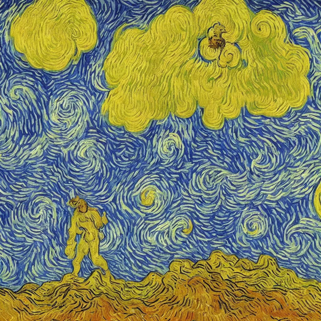 Prompt: a sending down [ of the revelation ] from him who created the earth and the lofty heavens, overdetailed art, by van gogh, sharp focus, man standing