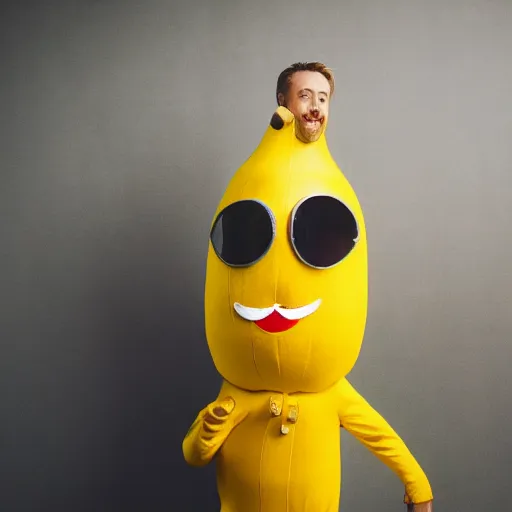 Prompt: ryan gosling inside a banana costume, highly detailed, extremely high quality, hd, 4 k, 8 k, professional photographer, 4 0 mp, lifelike, top - rated, award winning, realistic, detailed lighting, detailed shadows, sharp, no blur, edited, corrected, trending