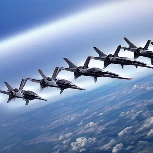 Prompt: futuristic aircraft formation