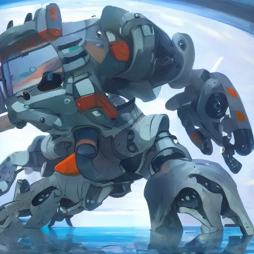 Image similar to a goldfish piloting a mech suit,