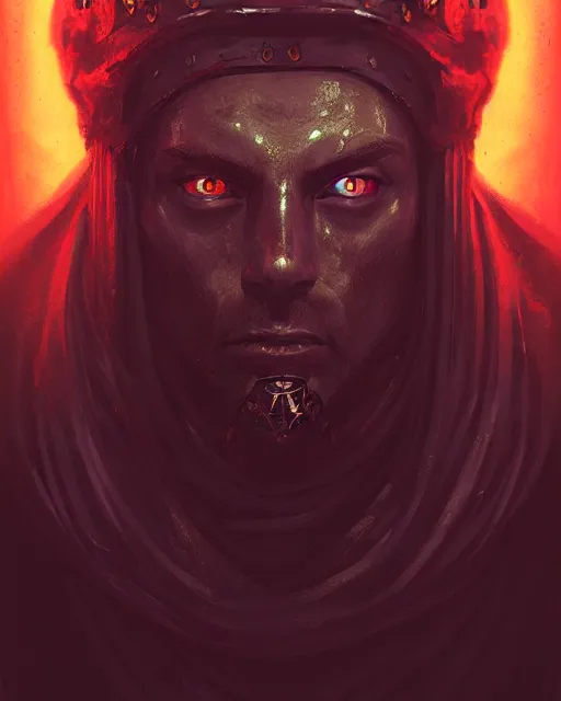 Image similar to a portrait of a medieval king, cyberpunk, grim - lighting, high - contrast, intricate, elegant, highly detailed, digital painting, artstation, concept art, smooth, sharp focus, illustration