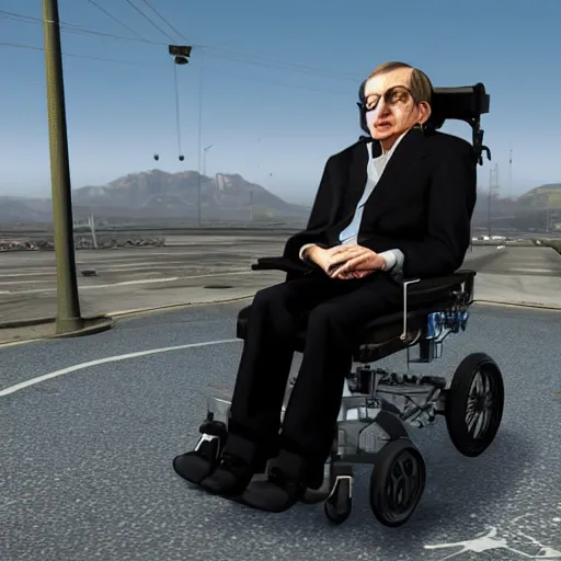 Image similar to Stephen Hawking in GTA 5, cover art by Stephen Bliss, boxart, loading screen