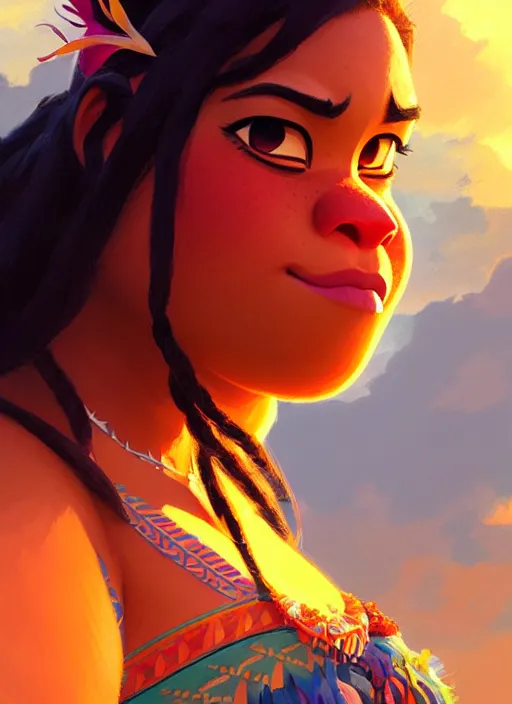 Image similar to portrait of moana, intricate, headshot, key visual, conceptart, ambient lighting, highly detailed, digital painting, artstation, concept art, sharp focus, by makoto shinkai and akihiko yoshida and greg manchess