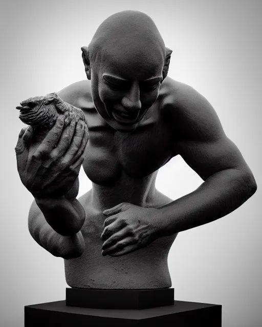 Image similar to surreal mythical dreamy black and white fine art photo of a monumental sculpture bust of elmo, rim light, cinematic, studio dramatic light, poetic, octane render, 8 k, photo - realistic