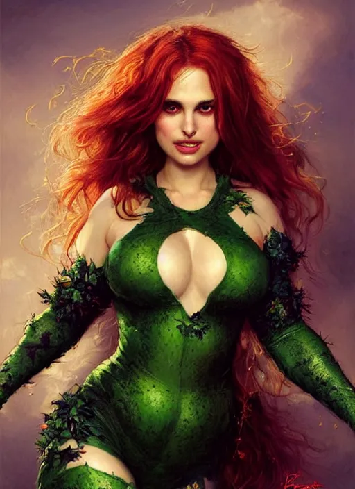 Prompt: A beautiful portrait of obese Natalie Portman as Poison Ivy from Batman movie, digital art by Eugene de Blaas and Ross Tran, vibrant color scheme, highly detailed, in the style of romanticism, cinematic, artstation, Greg rutkowski
