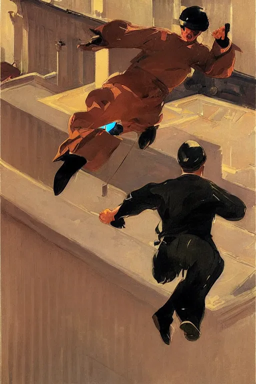 Prompt: a ninja jumping from the roof on a rainy night by joaquin sorolla, syd mead, boneface