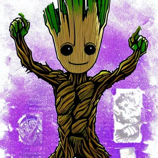 Image similar to groot but as a metal