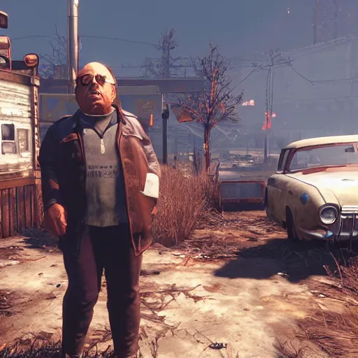 Image similar to in-game screenshot of Danny Devito in Fallout 4 (2016)