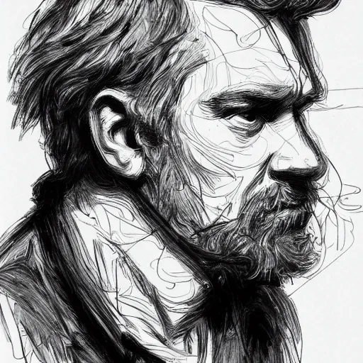 Image similar to a realistic yet scraggly portrait sketch of the side profile of a stern and sophisticated ewan mcgregor, trending on artstation, intricate details, in the style of frank auerbach, in the style of sergio aragones, in the style of martin ansin, in the style of david aja, in the style of mattias adolfsson