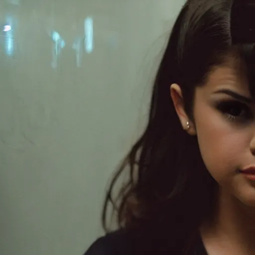 Image similar to close-up of Selena Gomez as a detective in a movie directed by Christopher Nolan, movie still frame, promotional image, imax 70 mm footage