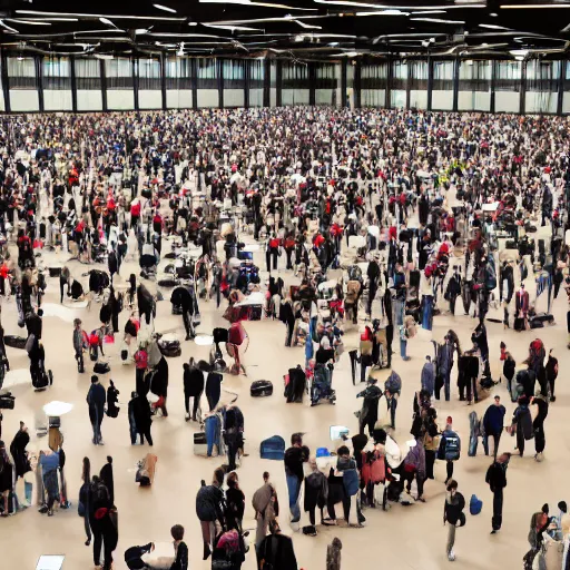 Image similar to a lot of people communicating with each other in a large hall