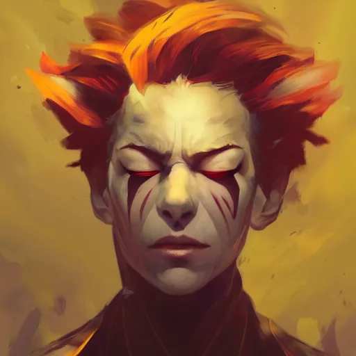 Prompt: beautiful portrait of hisoka morow, hyper realistic, sharp, greg rutkowski, wlop, loish, dishonored 2, soft lighting