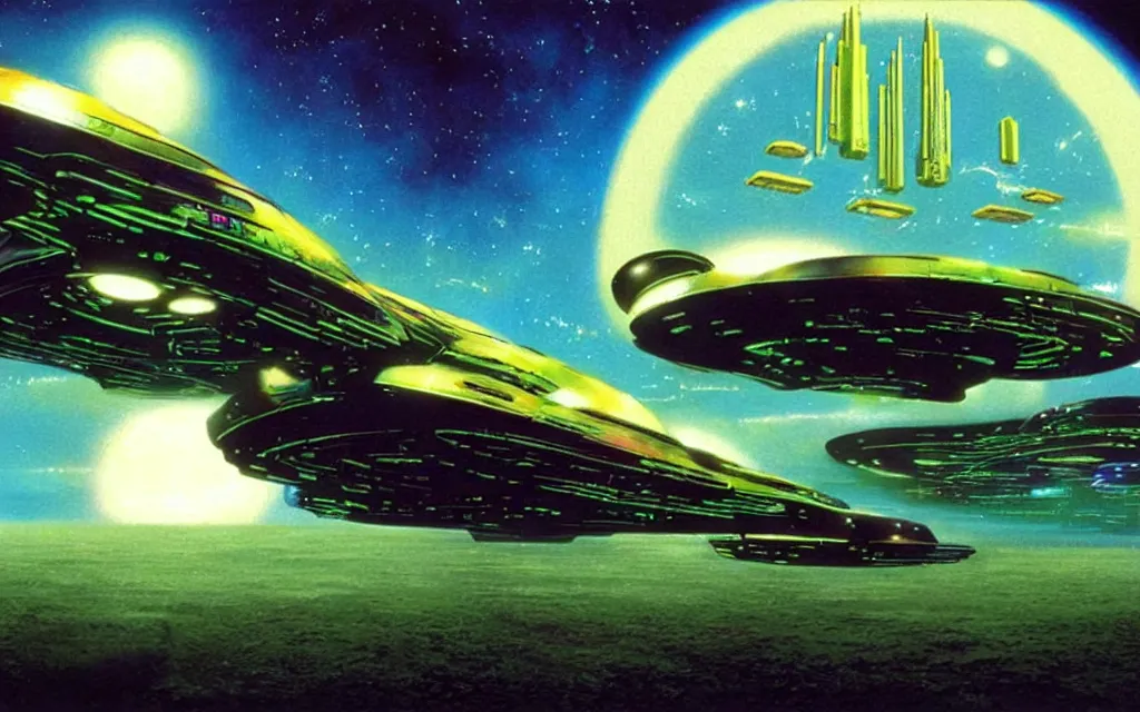 Prompt: a techno - spiritual utopian starship, perfect future, award winning digital art by chris foss