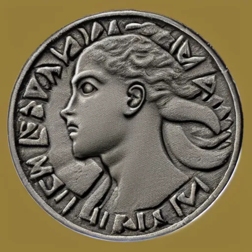 Prompt: ancient coin texture with giorno giovanna's portrait