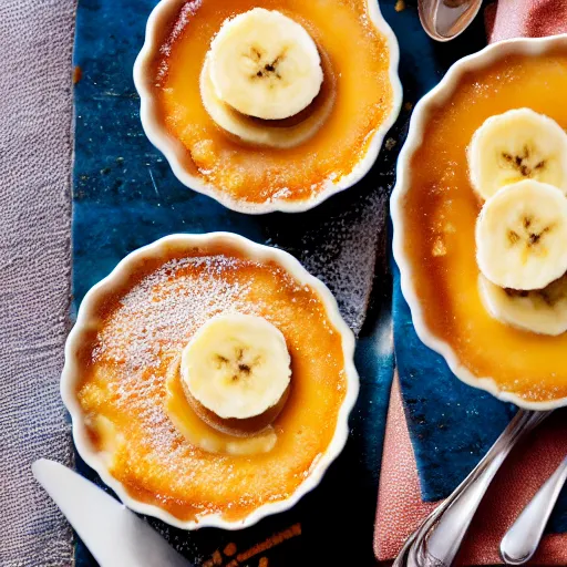 Prompt: banana creme brulee, food photography