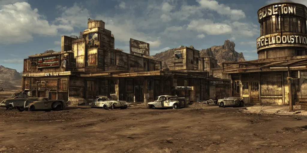 Image similar to brotherhood of steel saloon from fallout : new vegas game, matte painting,