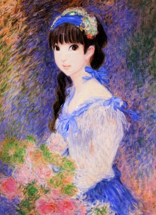 Image similar to a portrait of a princess, blue outfit, very anime in impressionist style, trending artwork, anime painter studio, by claude monet