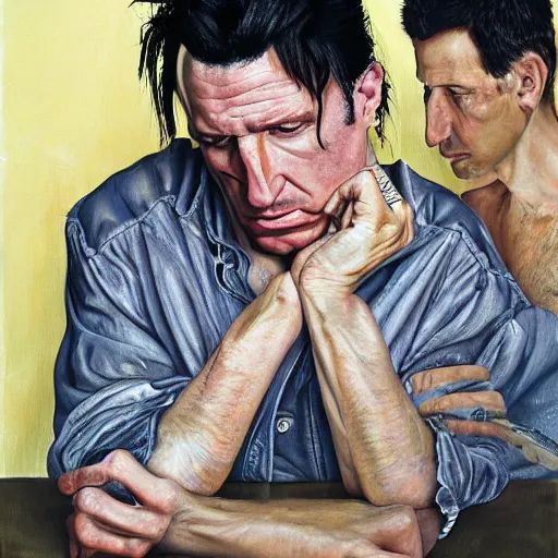 Image similar to high quality high detail painting by lucian freud, hd, atiicus ross and trent reznor