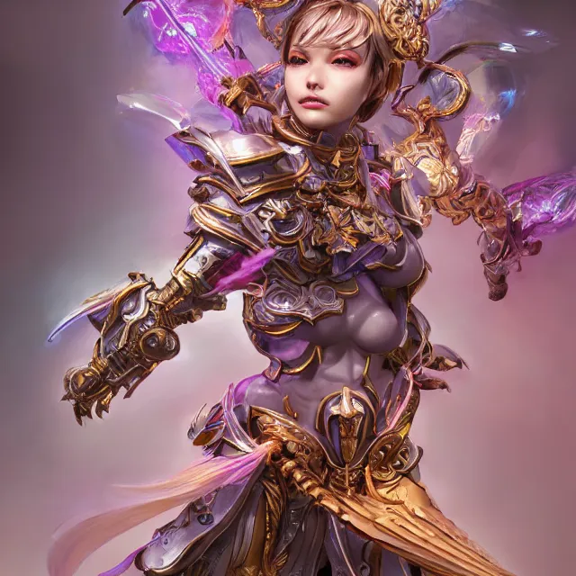 Image similar to studio portrait of lawful good colorful female divine mech paladin as absurdly beautiful, elegant, young sensual gravure idol, ultrafine hyperrealistic detailed face illustration by kim jung gi, irakli nadar, intricate linework, sharp focus, bright colors, matte, octopath traveler, final fantasy, unreal engine highly rendered, global illumination, radiant light, intricate environment