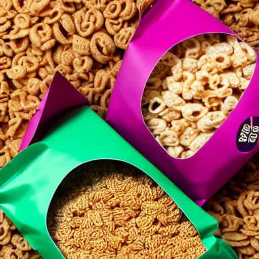 Prompt: a bag of cereal, product photo,