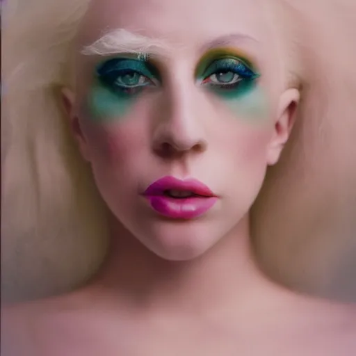 Prompt: realistic expired kodak film portrait of albino lady gaga mix, hyperrealism, hypermaximalism, photorealistic, detailed, atmospheric, 8 k, award winning photography, cinematic