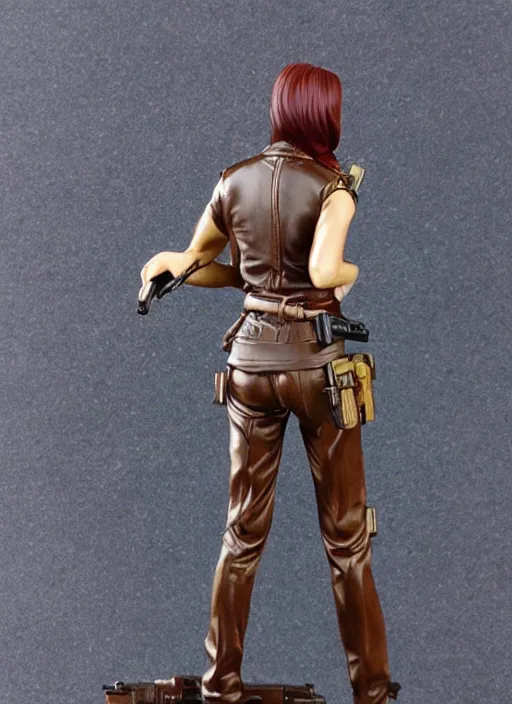 Image similar to Product Introduction Photos, 4K, Full body, 80mm resin detailed miniature of a spy woman with pistol. view from behind