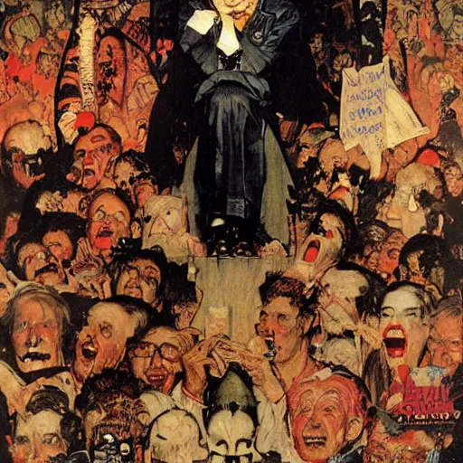 Prompt: mephisto ruling over hell by norman rockwell