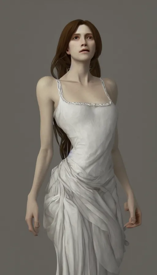 Image similar to elegant, skinny cute girl portrait with open chest white ancient clothes by Alphonse Mucha, and Octane Render